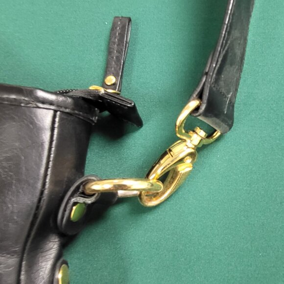 Sony brand black faux leather computer bag with gold hardware north-south style - Picture 7 of 10